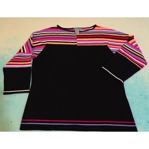 Co & Eddy Womens Large Striped Colorblock Knit Top Boat Neck 3/4 Sleeve Multi